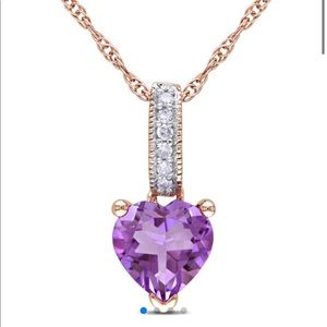 Amour 10k Rose Gold Heart Shaped Amethyst and Diamond Pendant.
